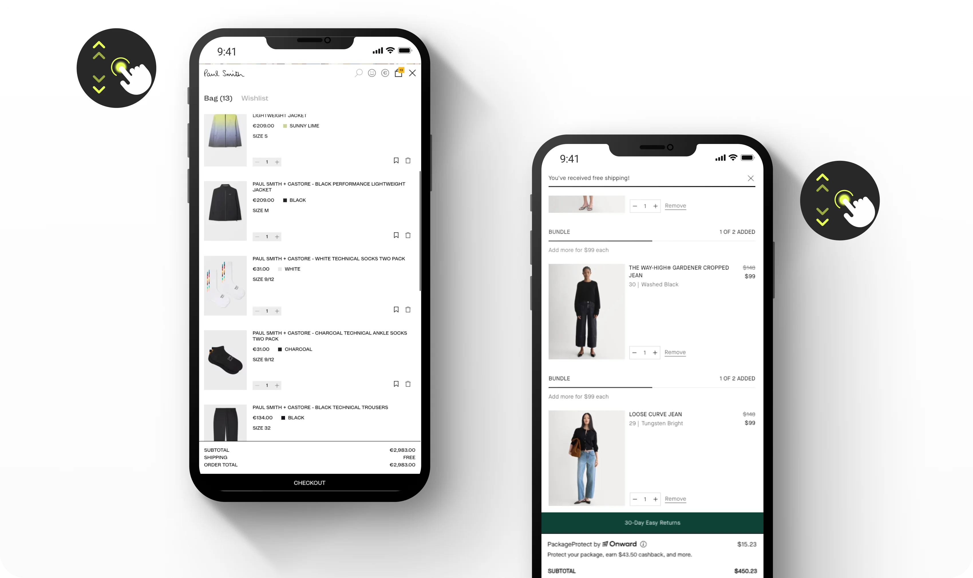 Mobile cart with swipe to delete action