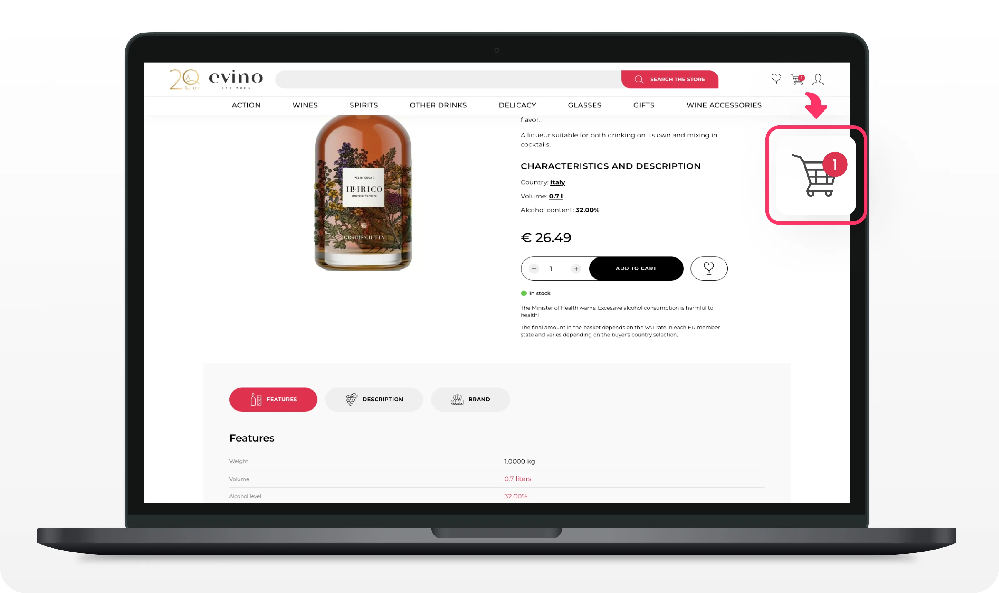 cart and product page